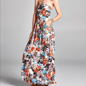 NWT Ivory and Orange Floral Maxi with pockets!